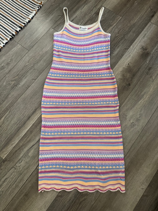 No Boundaries Dresses & Skirts - No Boundaries Pastel Striped Open Knit Maxi Dress Scalloped Hem Large